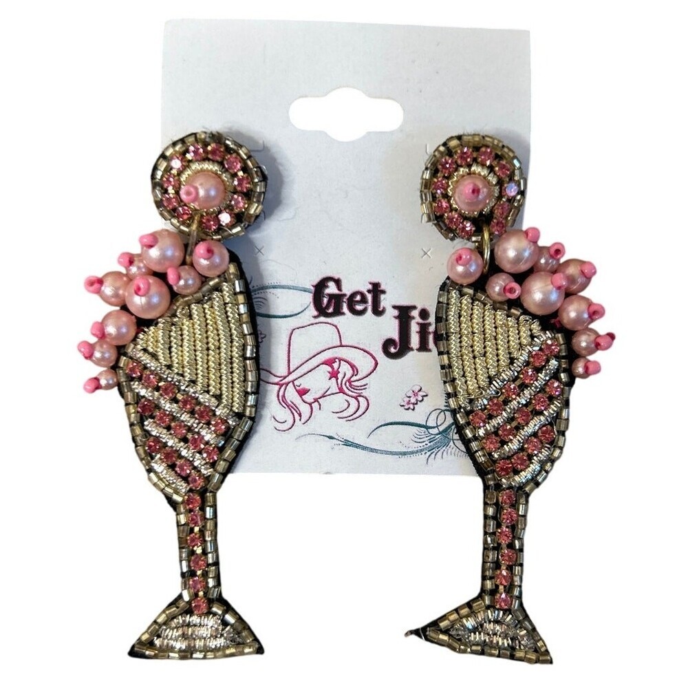 NEW Handmade beaded earrings champagne party glasses NYE New Years